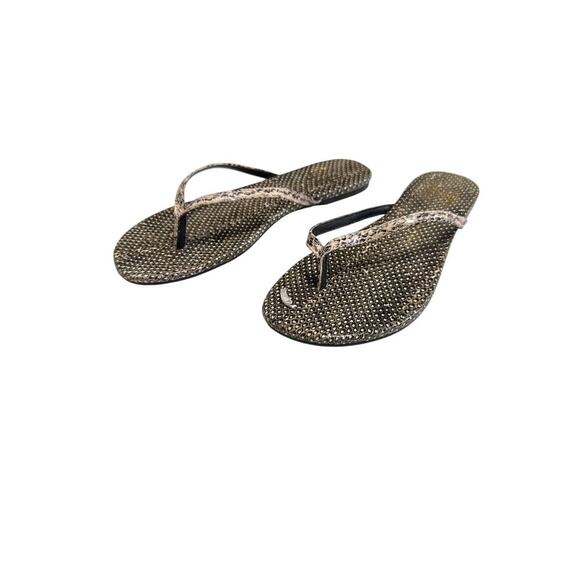 House of Harlow 1960 Colton Snake Embossed Leather Flip Flops Size 7 Boho Chic - Picture 2 of 9